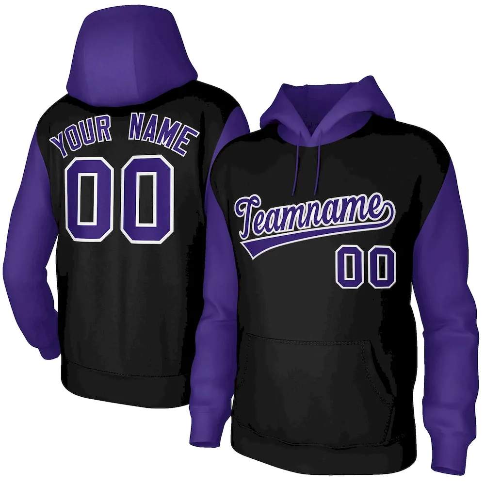 Custom Black Orange-White Raglan Sleeves Stitched Sportwear Pullover Hoodie