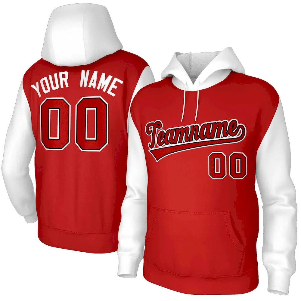 Custom Red Royal-White Raglan Sleeves Stitched Sportwear Pullover Hoodie