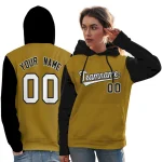 Custom Old Gold White-Black Raglan Sleeves Pullover Personalized Team Sweatshirt Hoodie