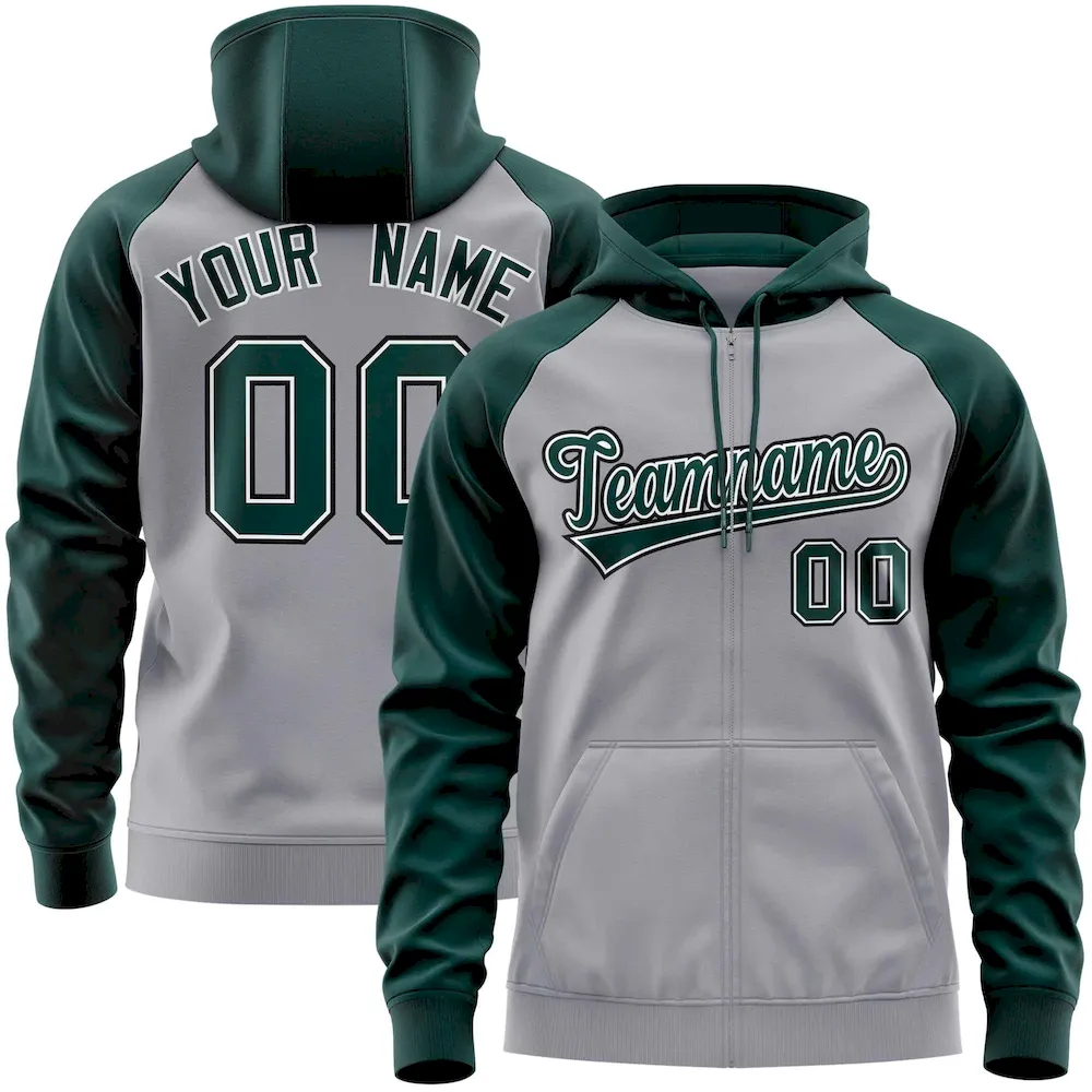 Custom Stitched Black Purple Raglan Sleeves Sports Full-Zip Sweatshirt Hoodie