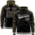 Custom Stitched Black Olive Raglan Sleeves Sports Full-Zip Sweatshirt Hoodie