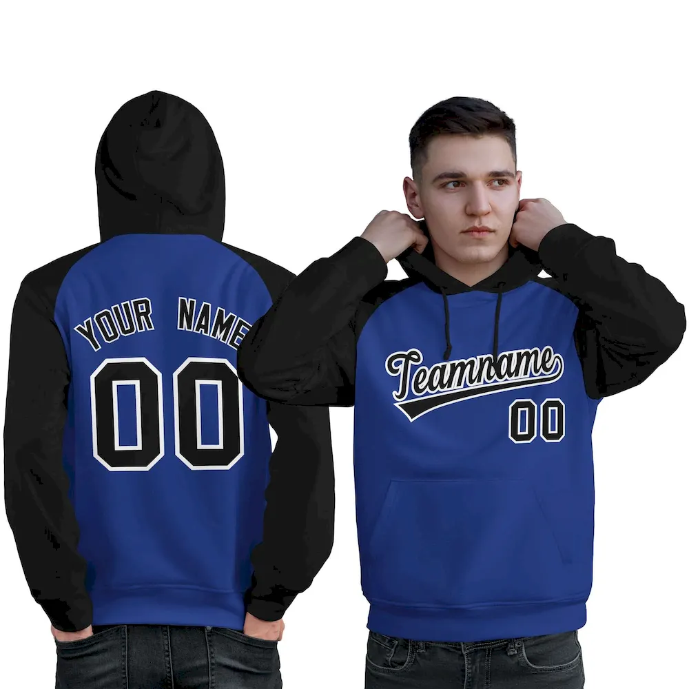 Custom Stitched Royal Red Raglan Sleeves Sports Pullover Sweatshirt Hoodie For Men