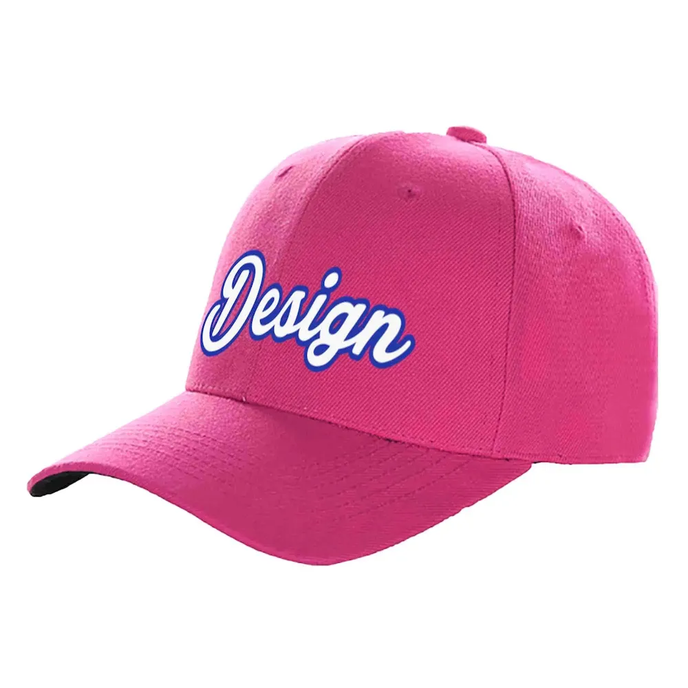 Custom Rose Red White-Royal Curved Eaves Sport Design Baseball Cap