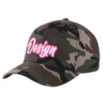 Custom Camo White-Pink Curved Eaves Sport Design Baseball Cap