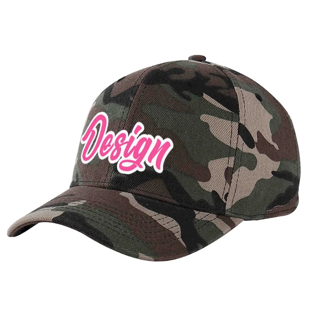 Custom Camo Pink-White Curved Eaves Sport Design Baseball Cap