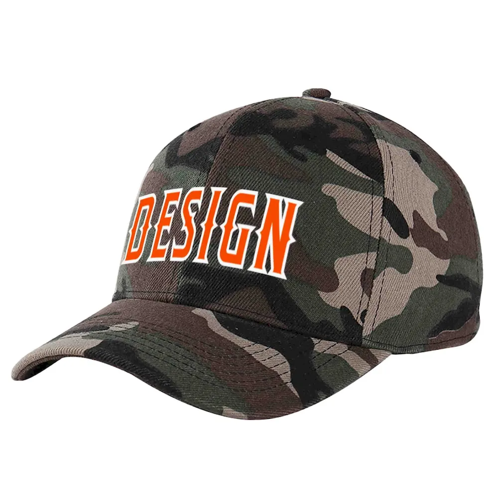 Custom Camo Orange-White Curved Eaves Sport Design Baseball Cap