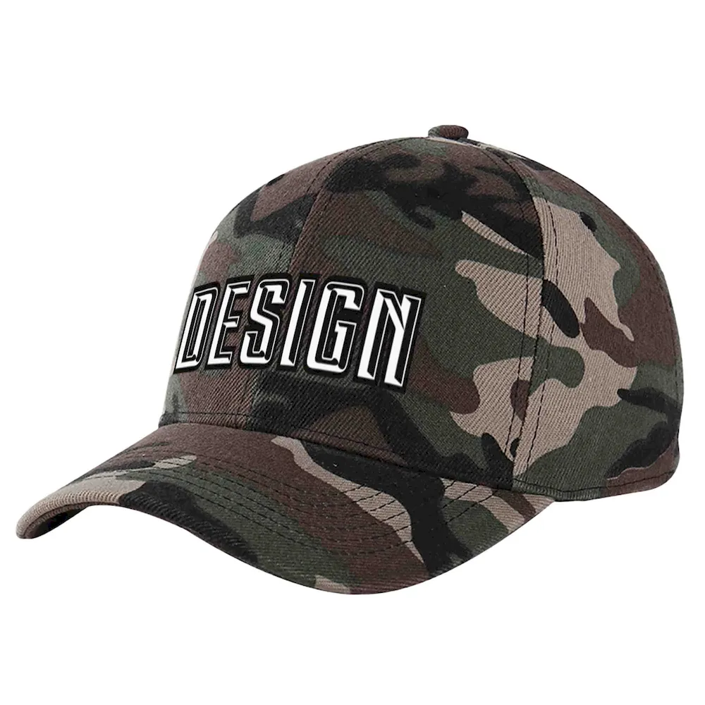 Custom Camo Gray-White Curved Eaves Sport Design Baseball Cap