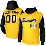 Custom Gold Black-White Raglan Sleeves Stitched Sportwear Pullover Hoodie