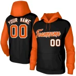 Custom Black Orange-White Raglan Sleeves Stitched Sportwear Pullover Hoodie
