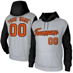 Custom Gray Orange-Black Raglan Sleeves Stitched Sportwear Pullover Hoodie
