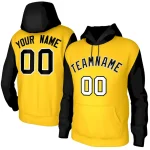 Custom Gold Black-White Raglan Sleeves Stitched Sportwear Pullover Hoodie