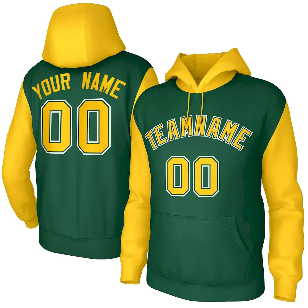 Custom Green Gold-Green Raglan Sleeves Stitched Sportwear Pullover Hoodie