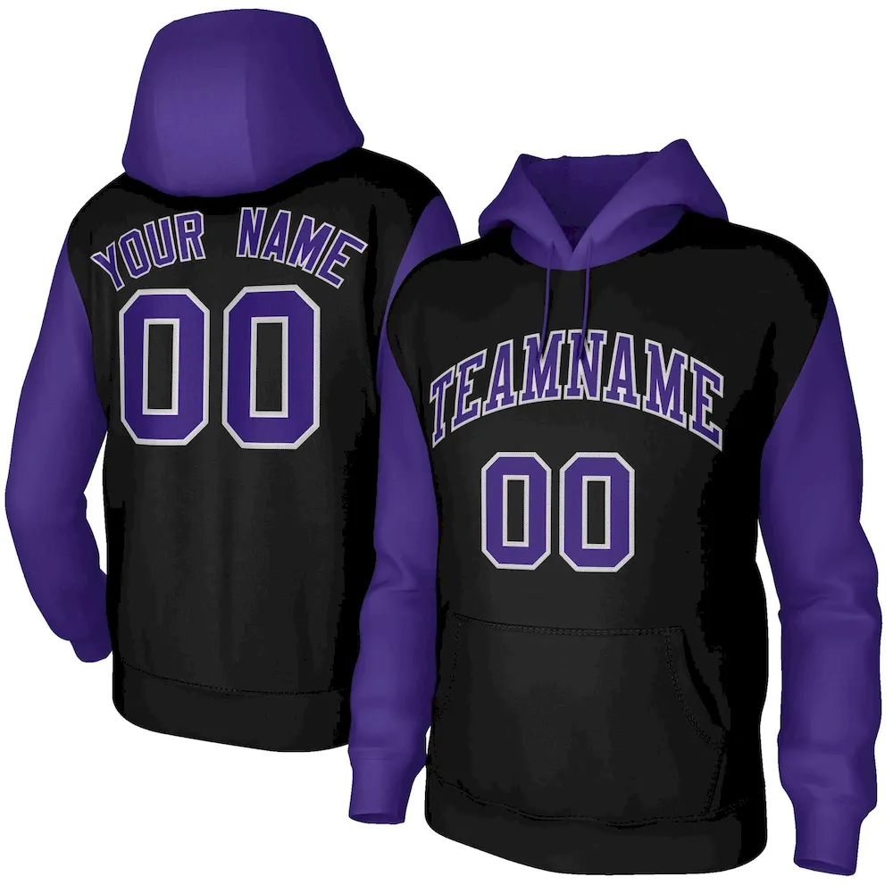 Custom Black Orange-Black Raglan Sleeves Stitched Sportwear Pullover Hoodie