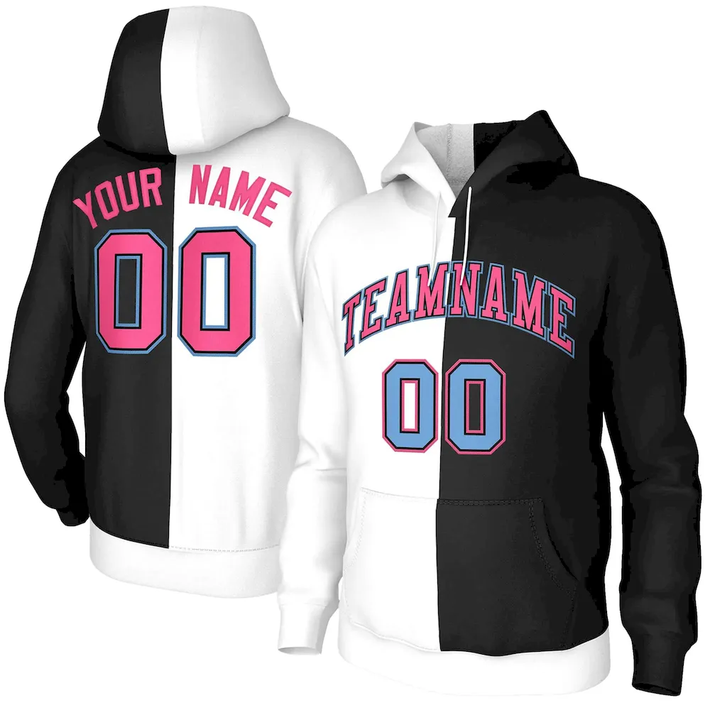Custom Black Gold Purple-White Split Fashion Stitched Sportwear Pullover Hoodie