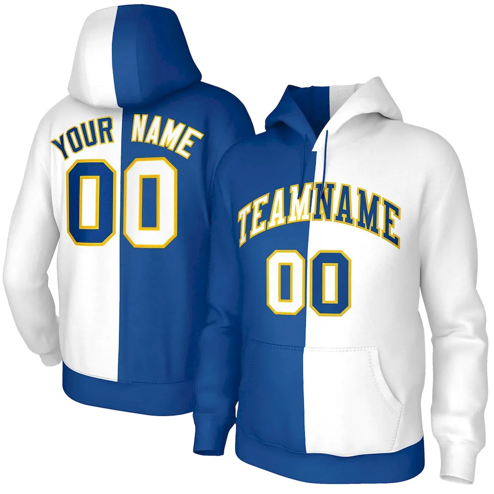 Custom White Light Blue Light Blue-Black Split Fashion Stitched Sportwear Pullover Hoodie