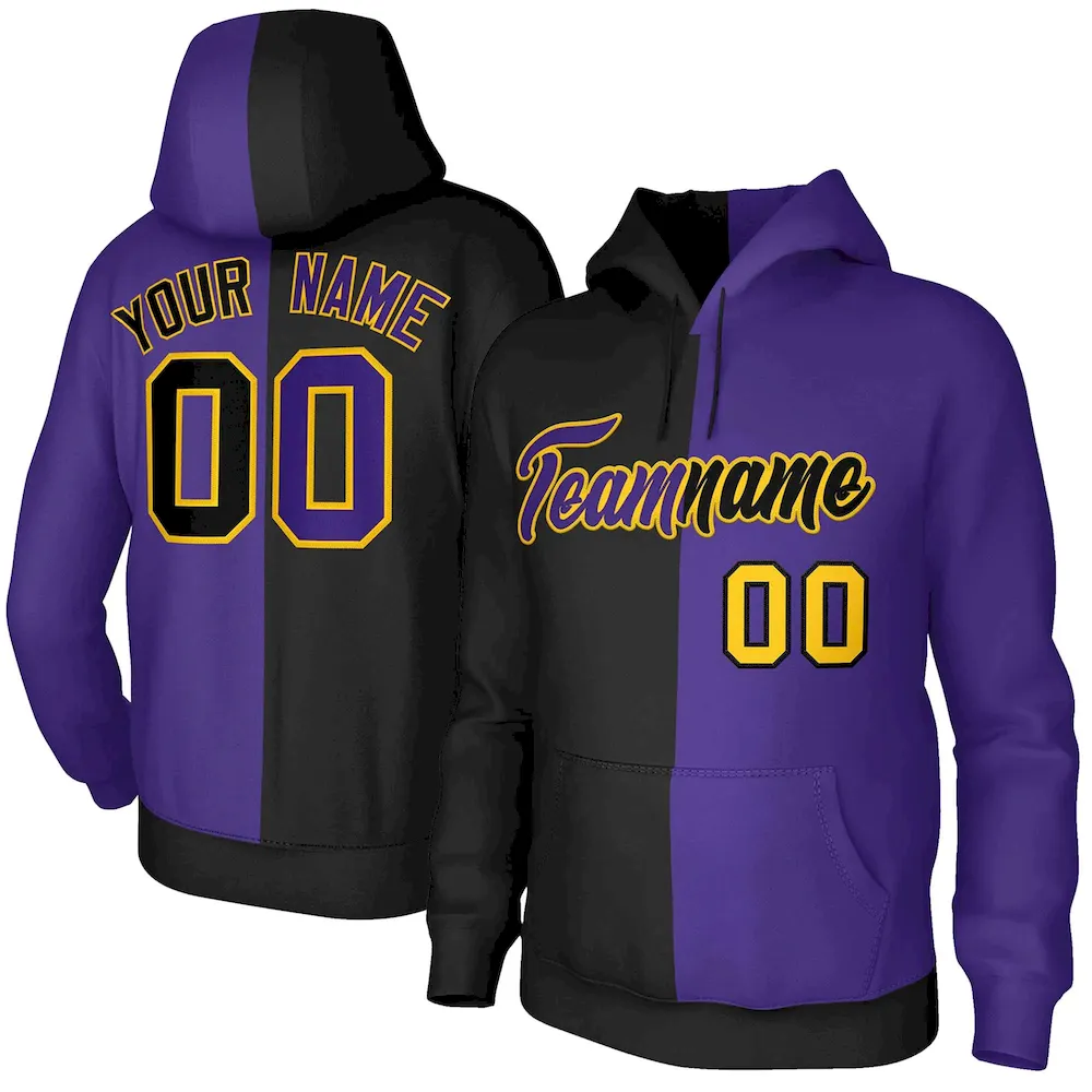 Custom Gold Black Red-White Split Fashion Stitched Sportwear Pullover Hoodie