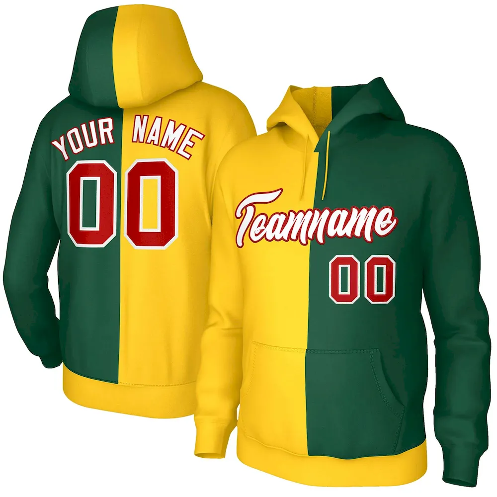 Custom Gold Green White-Red Split Fashion Stitched Sportwear Pullover Hoodie