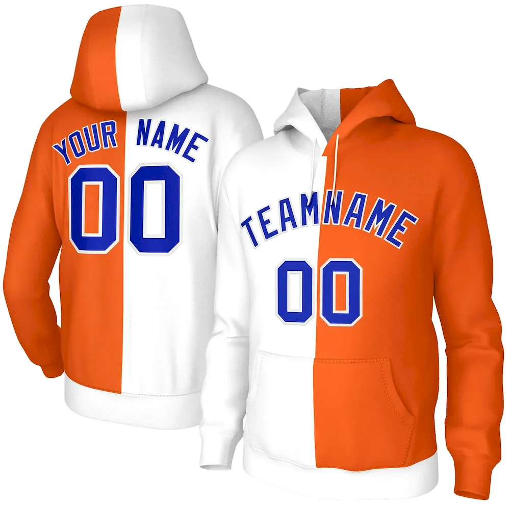 Custom White Orange Royal-White Split Fashion Stitched Sportwear Pullover Hoodie