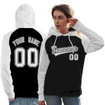 Custom Stitched Black White Raglan Sleeves Sports Pullover Sweatshirt Hoodie For Women