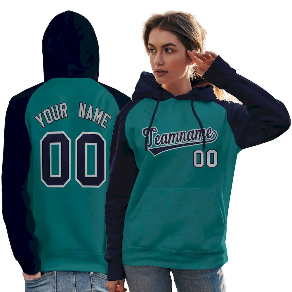 Custom Stitched Crimson Navy Raglan Sleeves Sports Pullover Sweatshirt Hoodie For Women