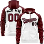 Custom Stitched White Crimson-Black Raglan Sleeves Sports Full-Zip Sweatshirt Hoodie