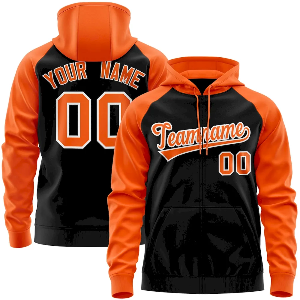 Custom Stitched Red Black-White Raglan Sleeves Sports Full-Zip Sweatshirt Hoodie