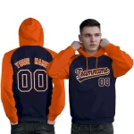 Custom Stitched Navy Orange Raglan Sleeves Sports Pullover Sweatshirt Hoodie For Men