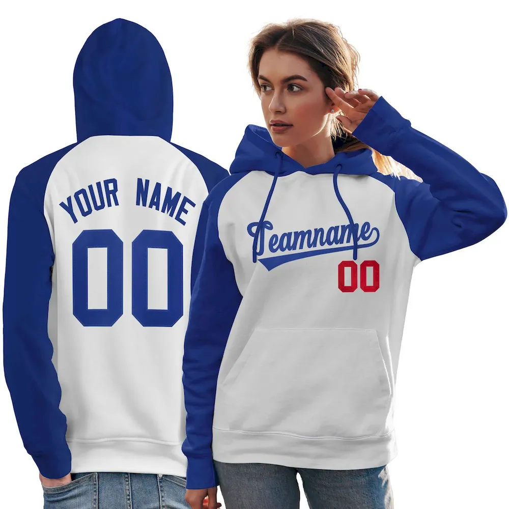 Custom Stitched White Red Raglan Sleeves Sports Pullover Sweatshirt Hoodie For Women