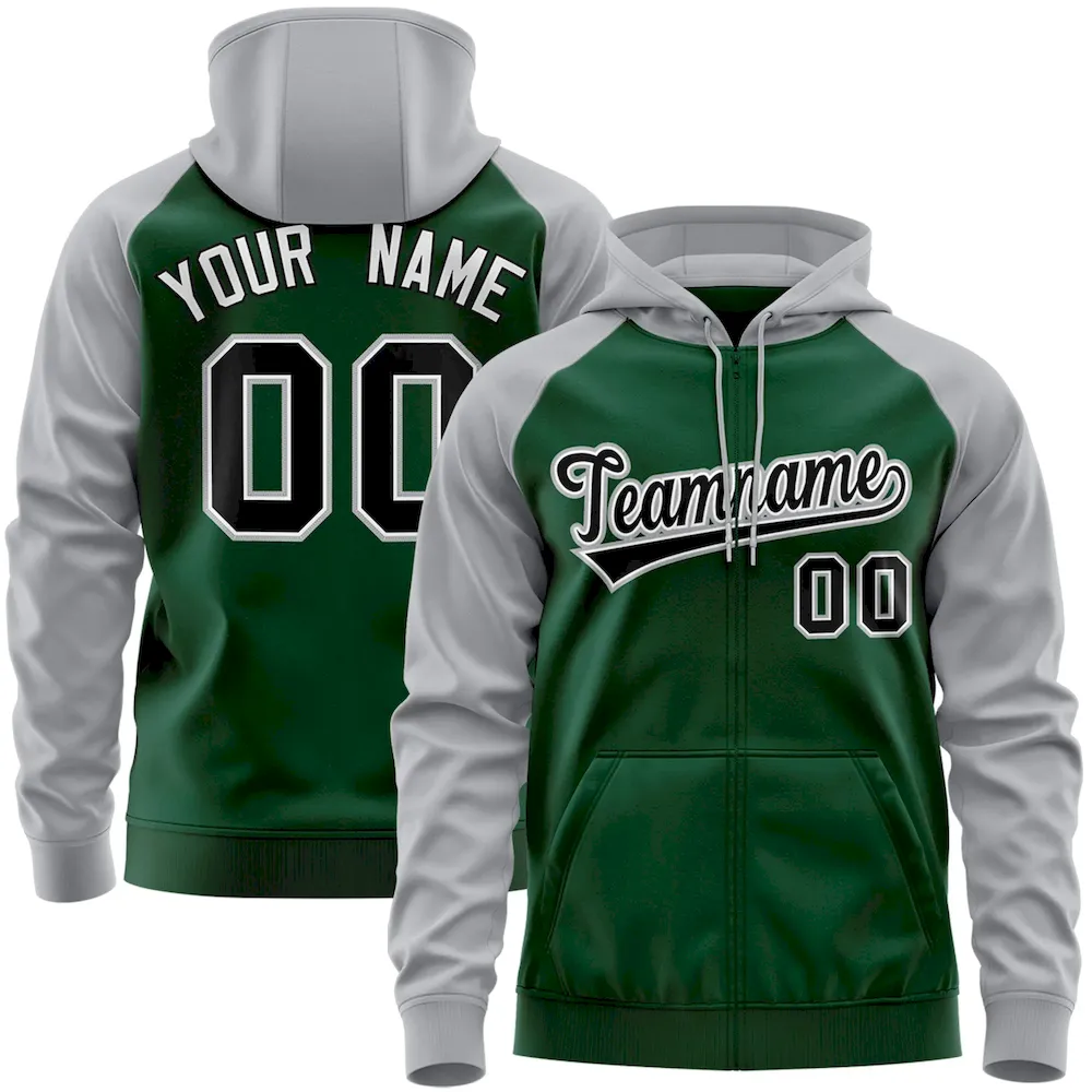 Custom Stitched Royal Red-White Raglan Sleeves Sports Full-Zip Sweatshirt Hoodie