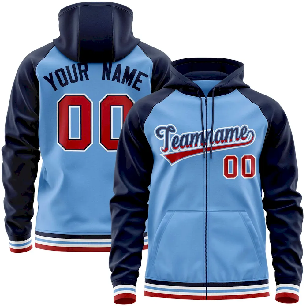 Custom Stitched Black Orange-White Raglan Sleeves Sports Full-Zip Sweatshirt Hoodie