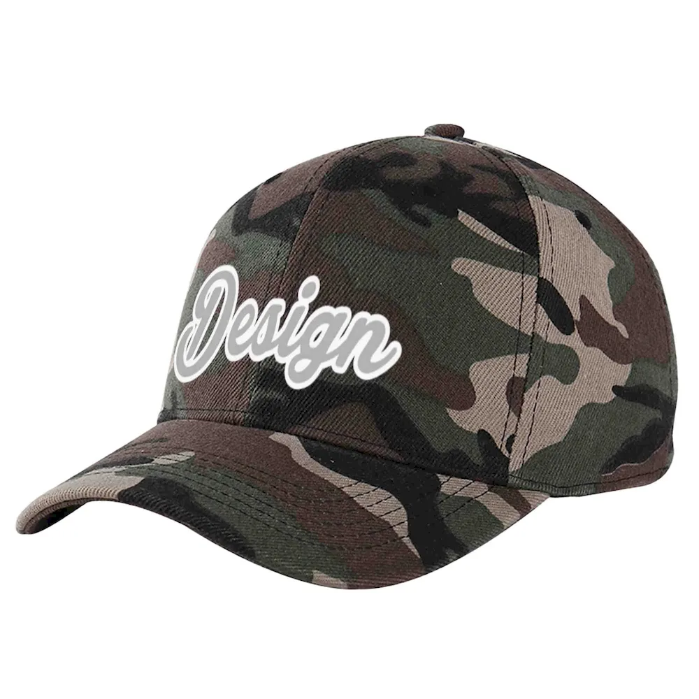 Custom Camo Black-White Curved Eaves Sport Design Baseball Cap
