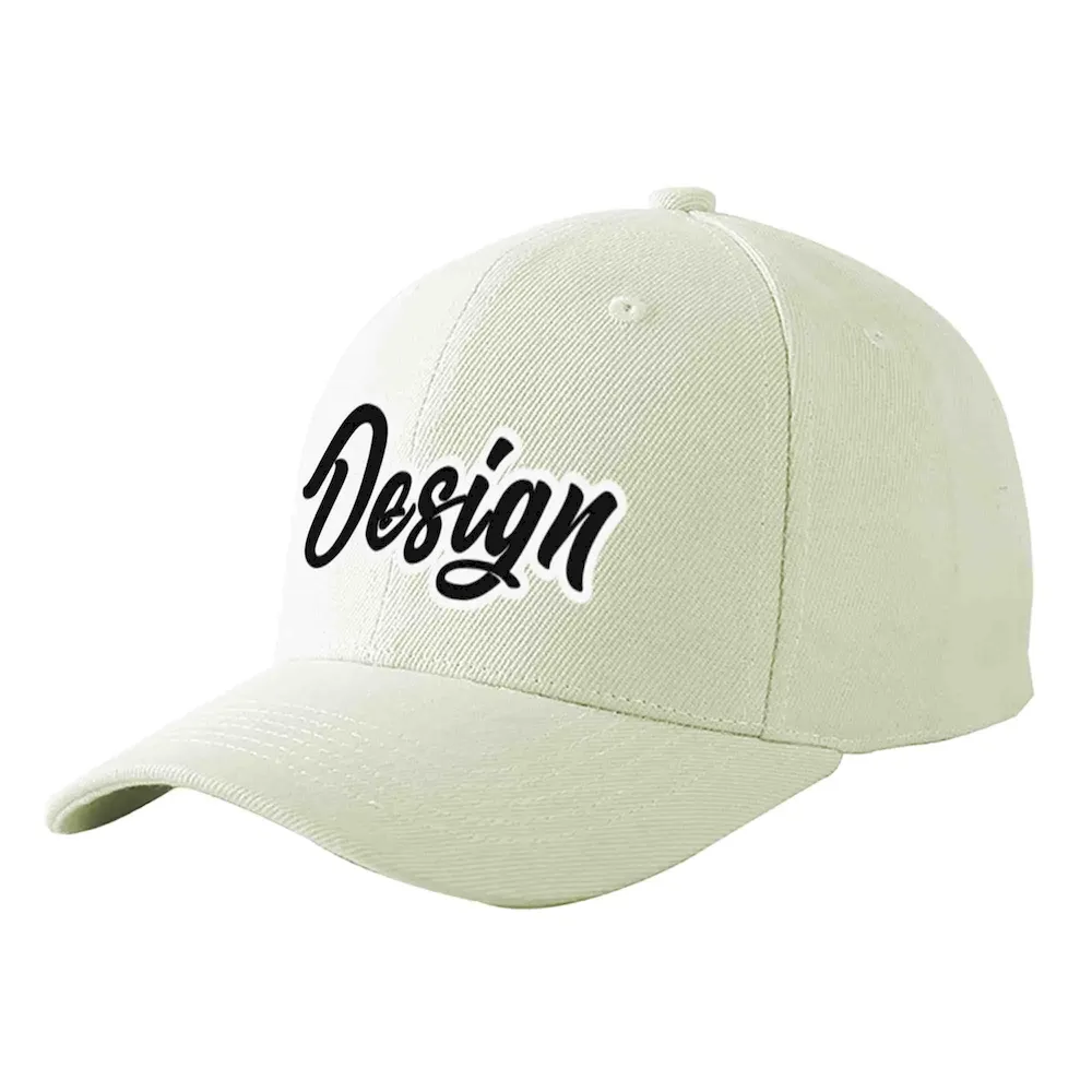 Custom Cream Black-White Curved Eaves Sport Design Baseball Cap