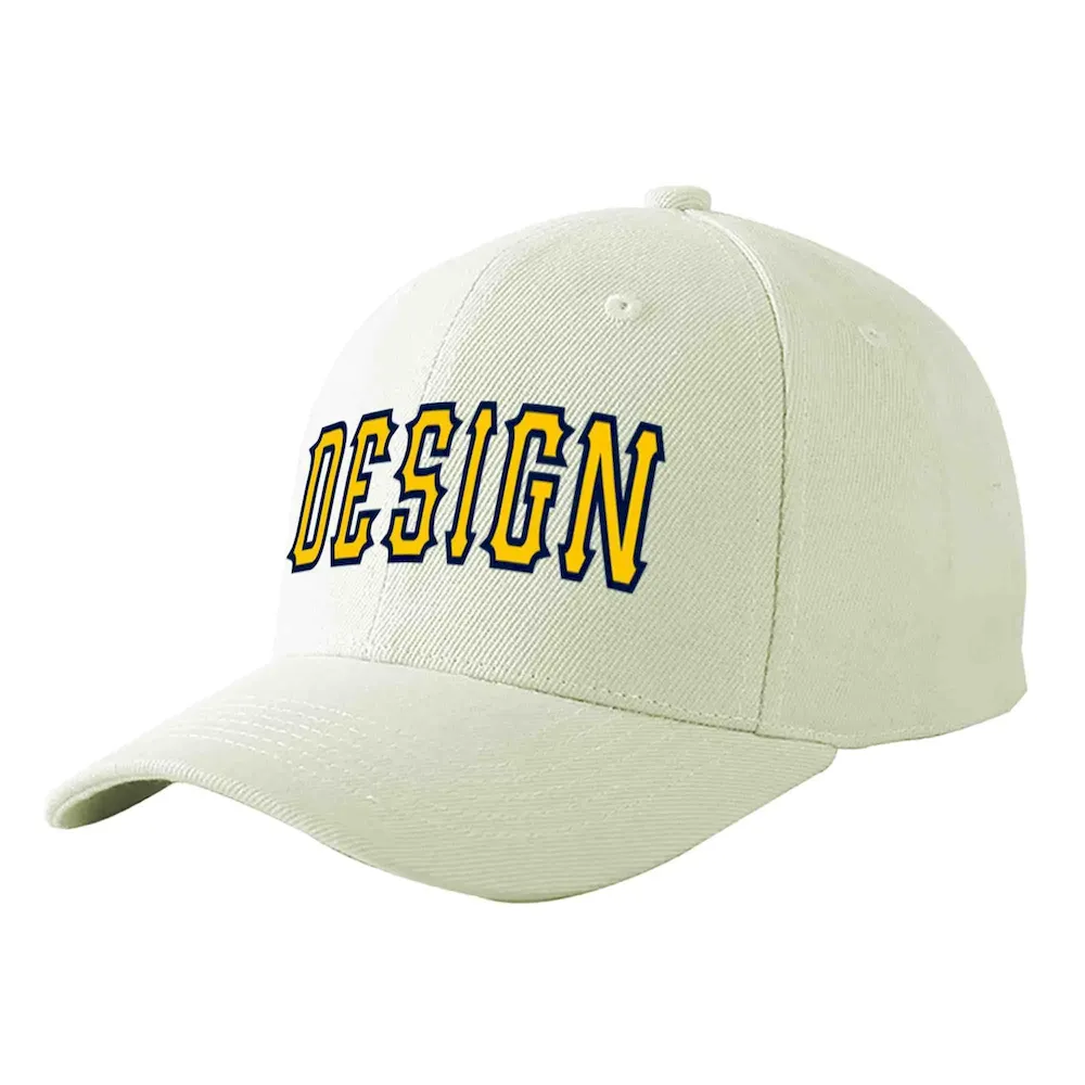 Custom Cream Black-White Curved Eaves Sport Design Baseball Cap