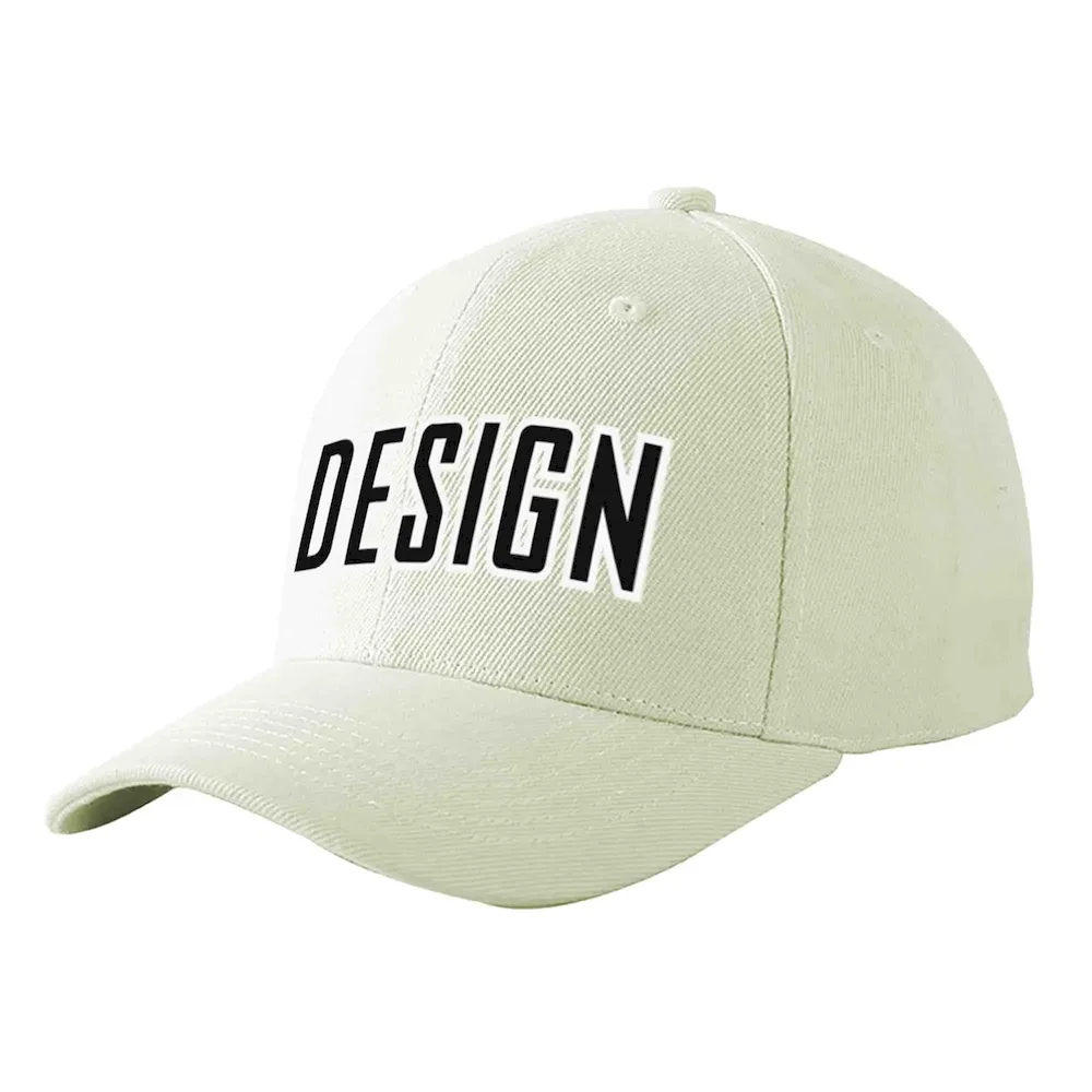 Custom Cream Black-White Curved Eaves Sport Design Baseball Cap