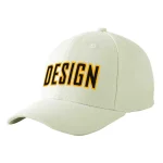 Custom Cream Black-Yellow Curved Eaves Sport Design Baseball Cap