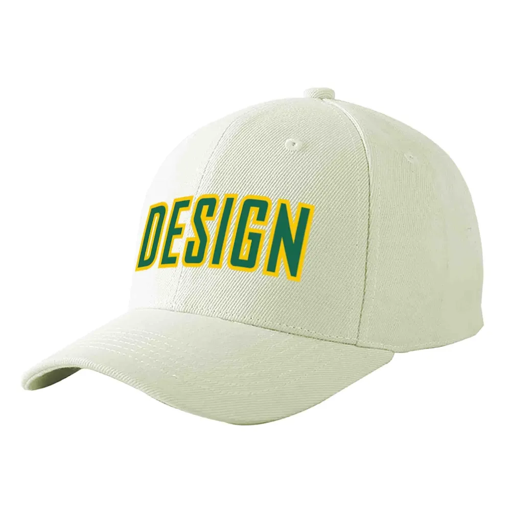 Custom Cream Kelly Green-Gold Curved Eaves Sport Design Baseball Cap