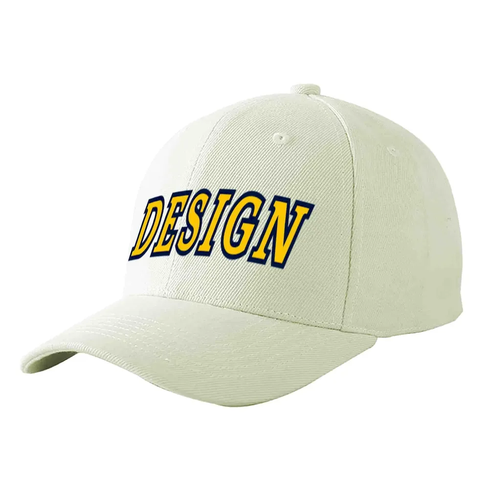 Custom Cream Black-White Curved Eaves Sport Design Baseball Cap