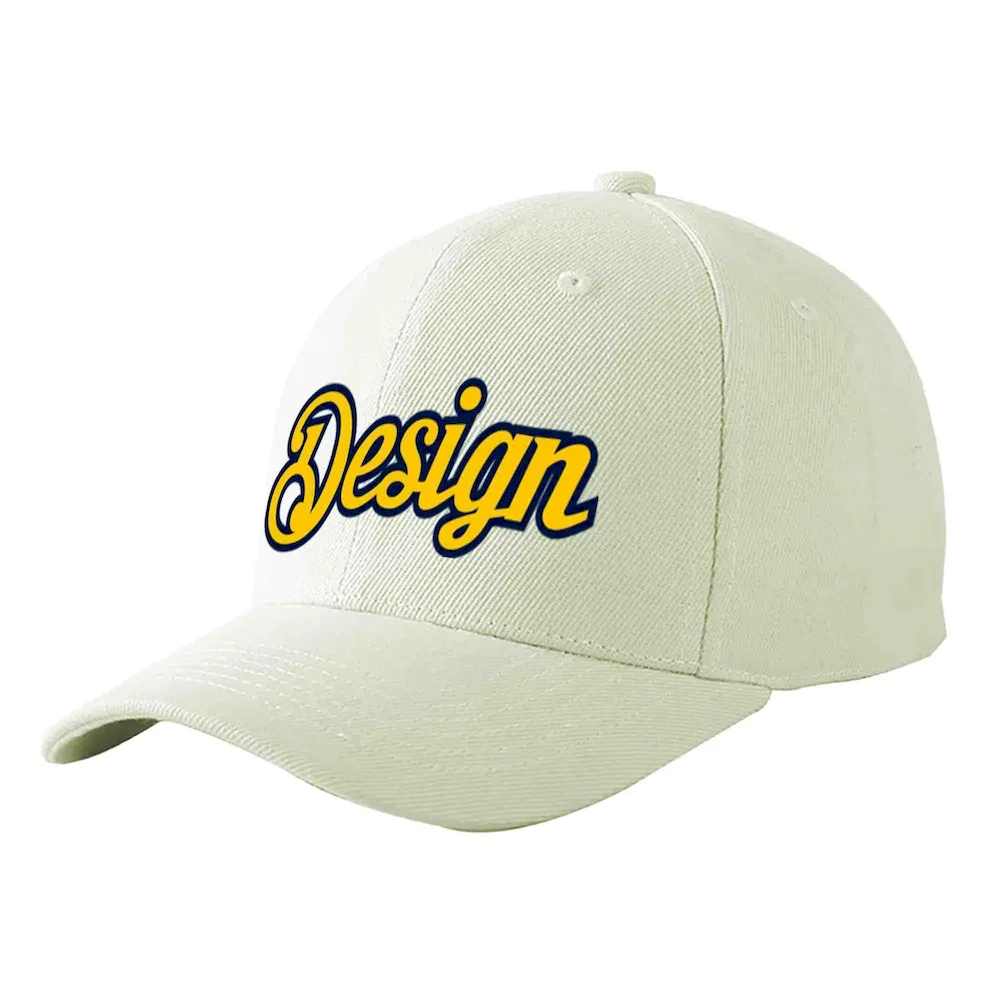Custom Cream Black-White Curved Eaves Sport Design Baseball Cap