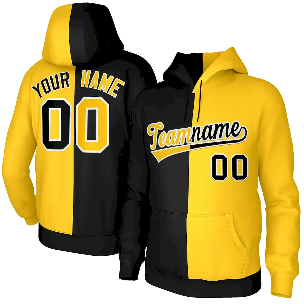 Custom Navy White-Orange Split Fashion Stitched Sportwear Pullover Hoodie