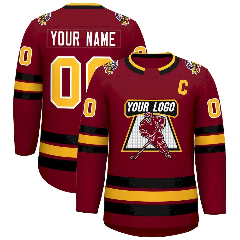 Custom Crimson Black-Gold Classic Style Hockey Jersey