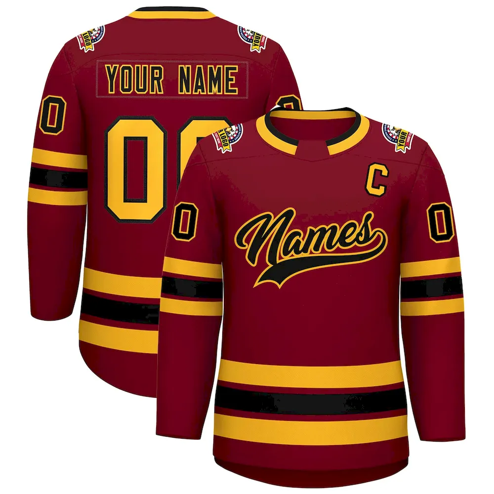 Custom Crimson Black-Gold Classic Style Hockey Jersey