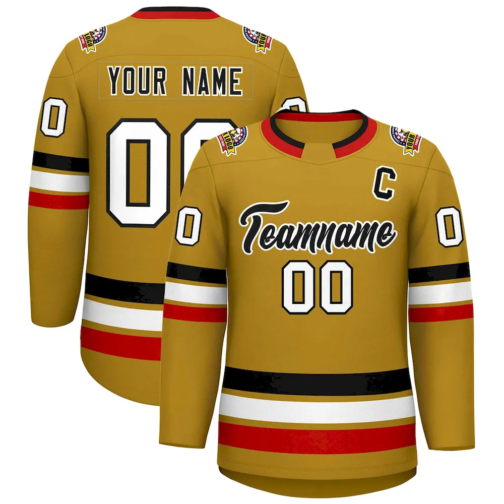 Custom Old Gold Black-White Classic Style Hockey Jersey