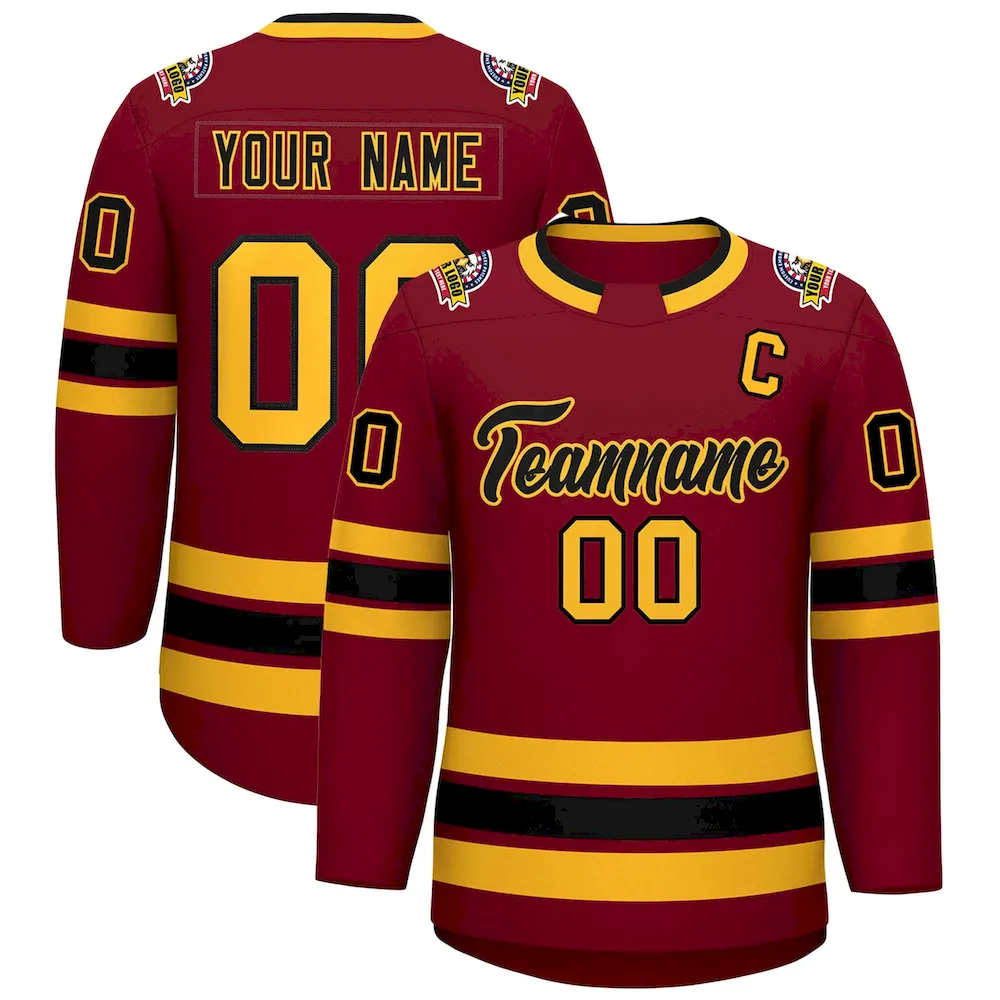 Custom Purple Gold Purple-White Classic Style Hockey Jersey