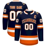 Custom Navy Orange Navy-White Classic Style Hockey Jersey