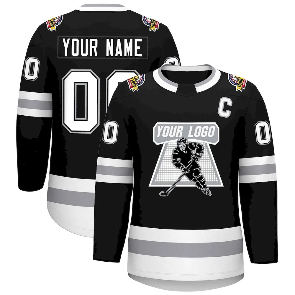 Custom Black White Black-Gray Classic Style Hockey Jersey