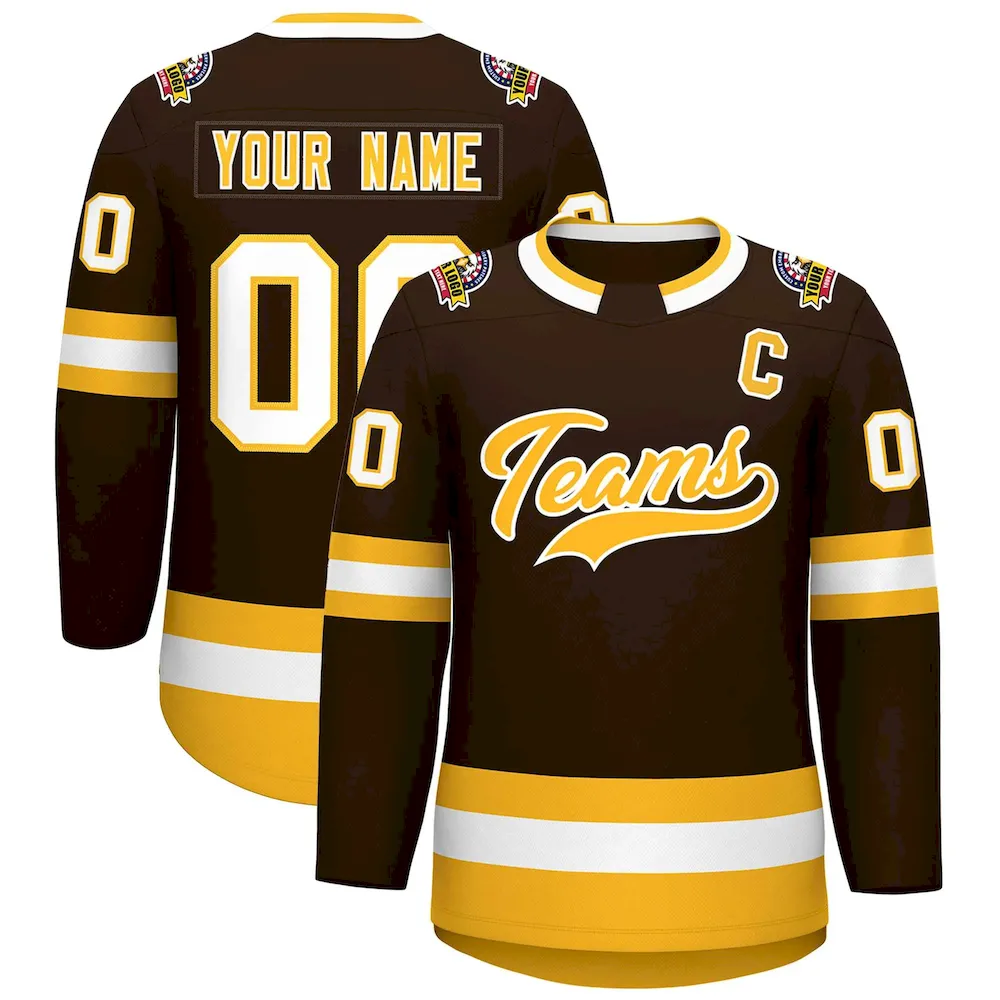 Custom Brown Gold-White Classic Style Hockey Jersey