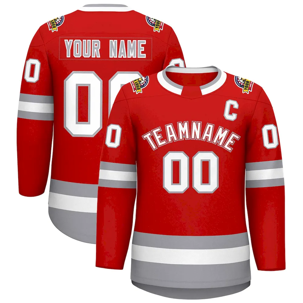 Custom Red White Red-Gray Classic Style Hockey Jersey