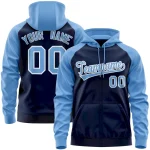 Custom Stitched Navy Powder Blue-White Raglan Sleeves Sports Full-Zip Sweatshirt Hoodie