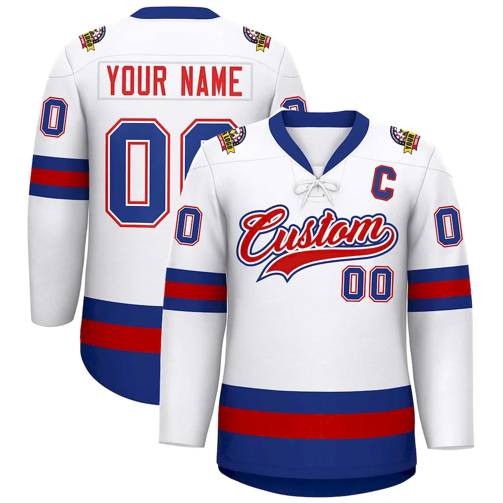Custom Gold Black-White Lace-Up Neck Hockey Jersey