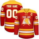 Custom Red Gold White Personalized Classic Lace-Up Neck Hockey Jersey